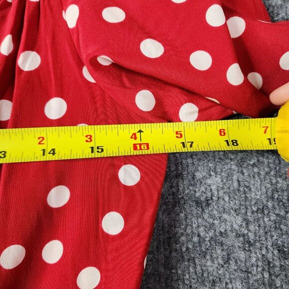 Intermix Silk Women's Polka Dot Long Sleeve V Neck Ruffle Dress Red - Picture 7 of 10